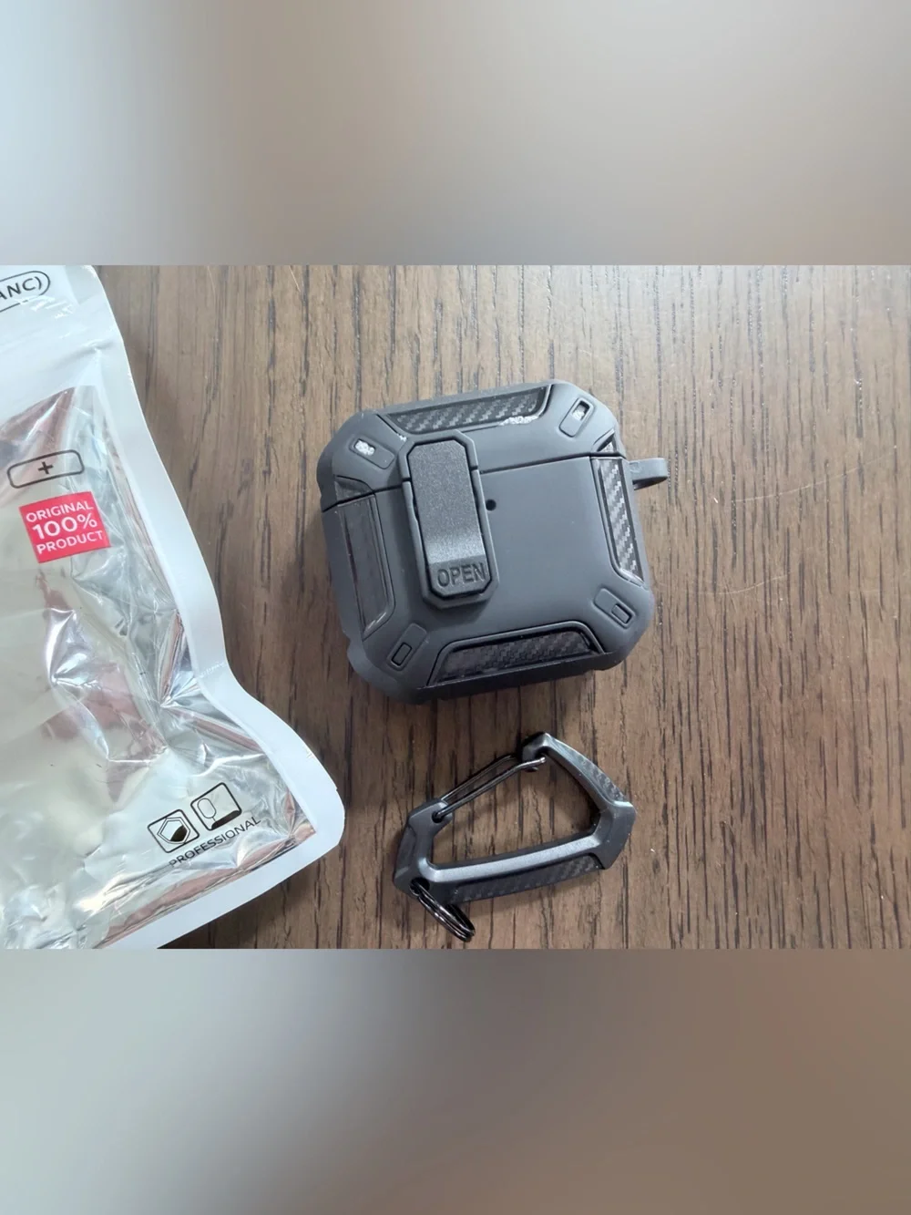 Rugged Black Protective Case for AirPods 4 with Carabiner